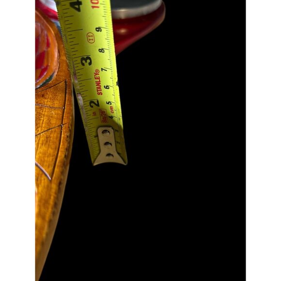 VTG MCM Hand-Carved Exotic Wood Divided Serving Bowl W/ Hand-Painted Floral Desi - Picture 13 of 13